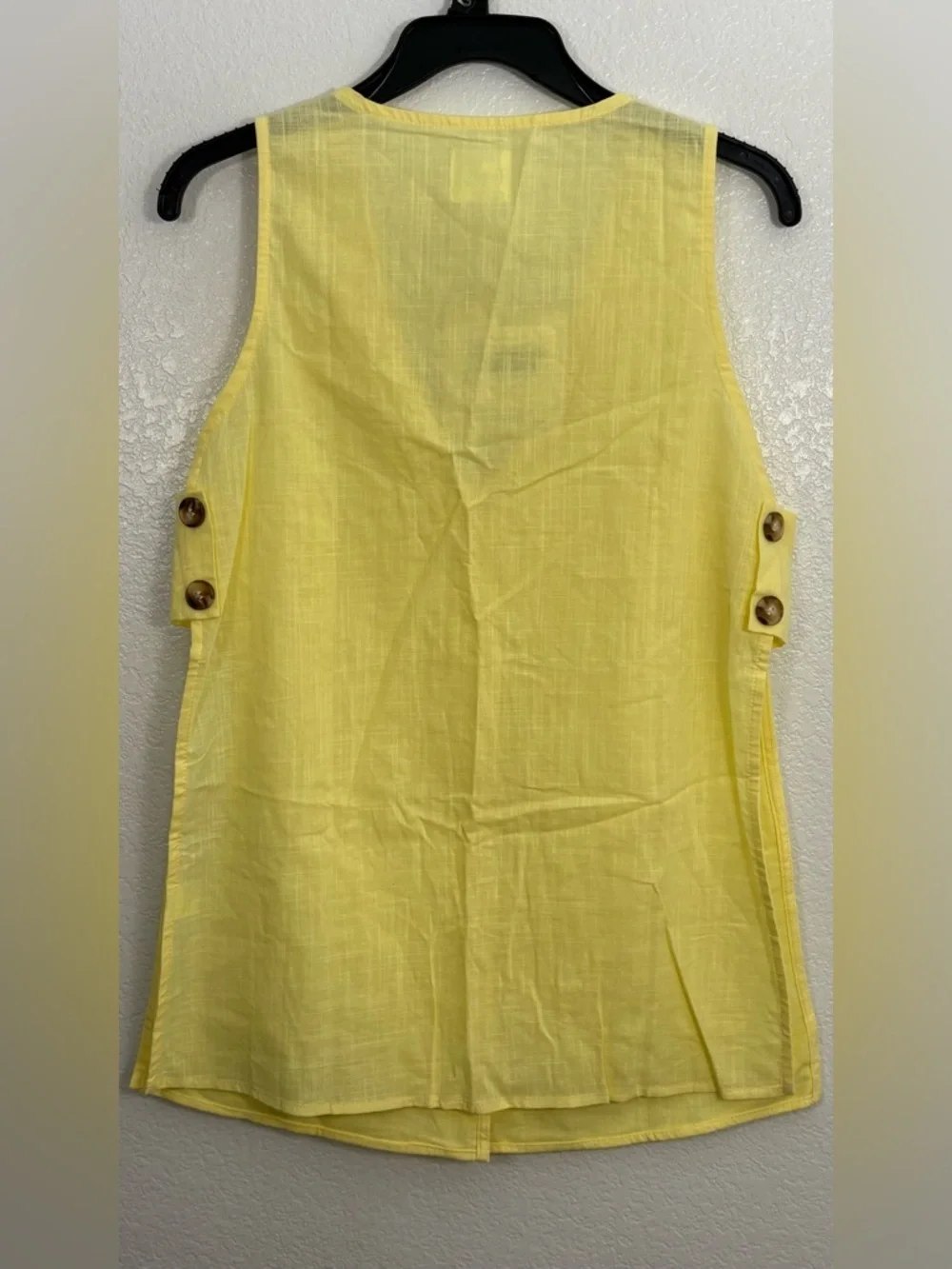 By Frankie Hayley Butter Yellow Button Front Cotton Vest Exposed Sides